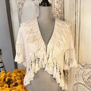 Soft White Crochet Fringe Cardigan Shrug Victorian Edwardian Cottage
